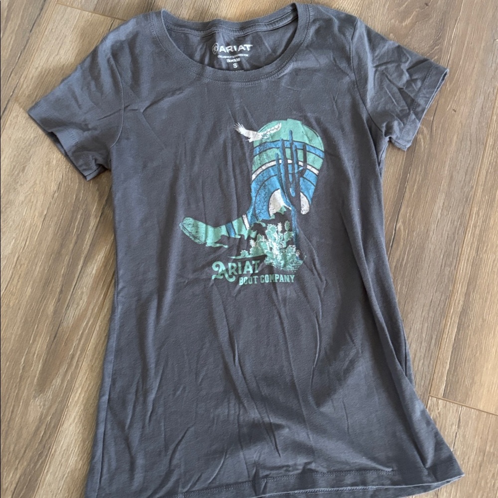 Ariat Black Short Sleeve Graphic Tee with Teal & Blue Boot Print